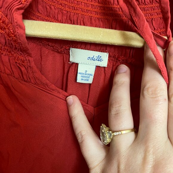 Women's Anthropologie Odille Red Peasant Shirt with Ruffles and Drawstring - Picture 5 of 5